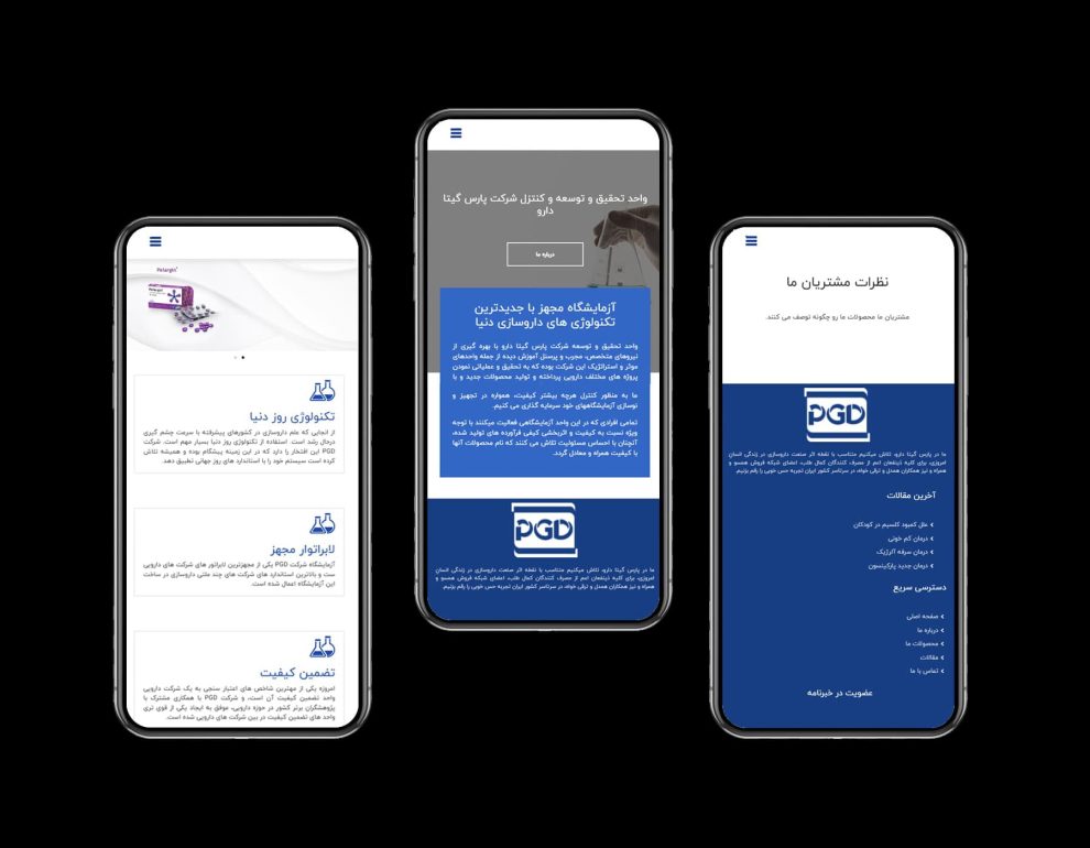 طراحی UI ورژن ریسپانسیو سایت پارس گیتادارو