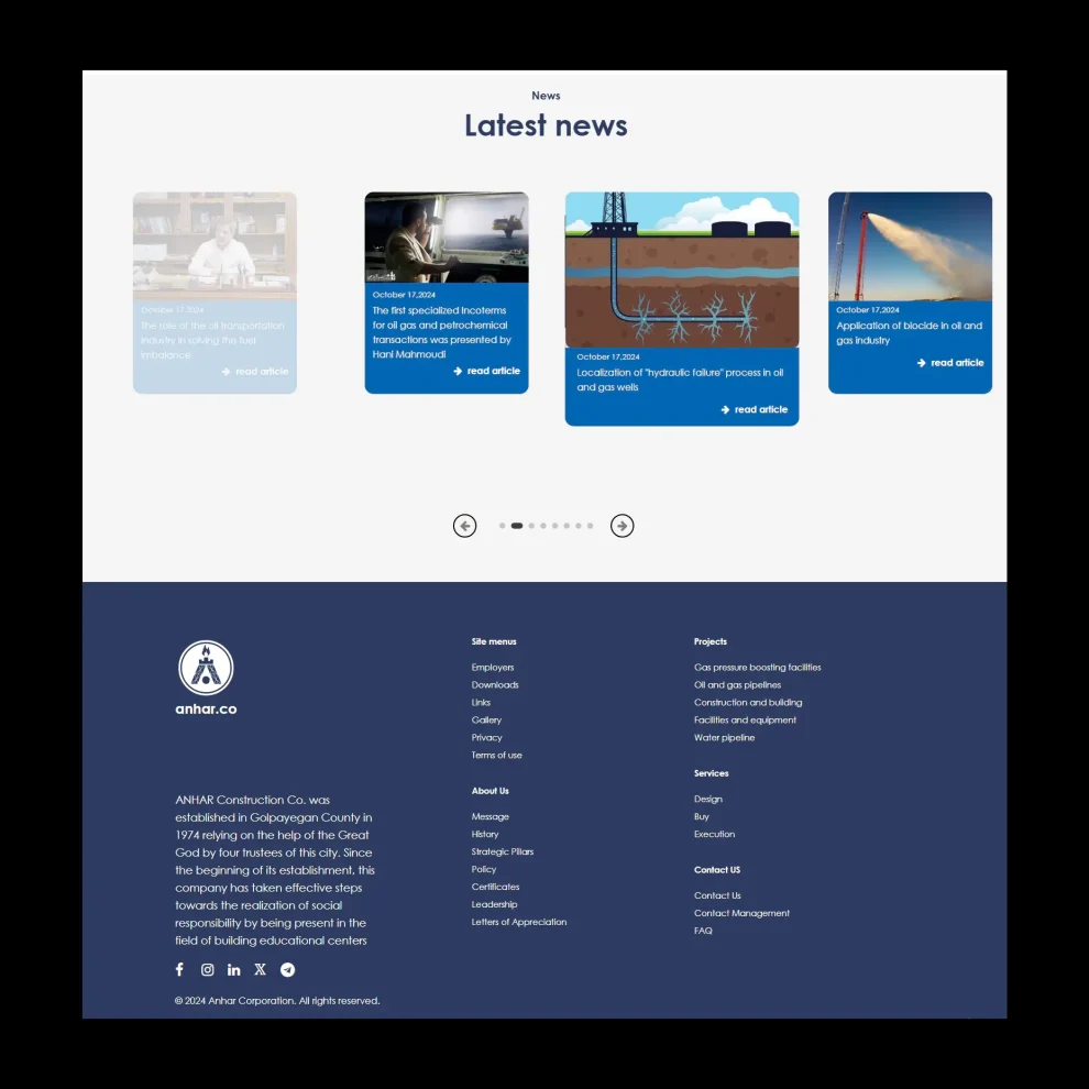 طراحی وب سایت شرکت انهار